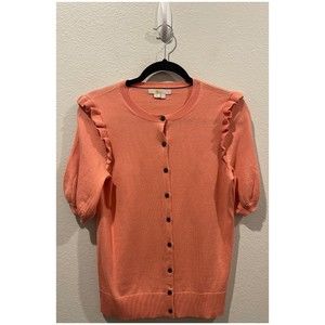 BODEN Frill Shoulder Cotton Cardigan Chalky Coral Pink